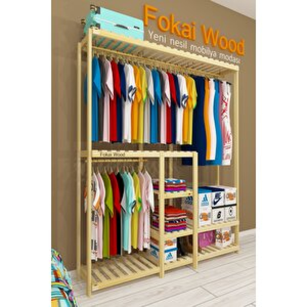 Fokai Wood  Allegra - Açık Ahşak Elbise Dolabı Gardırop Gardrop & Dolap Fiyatı
