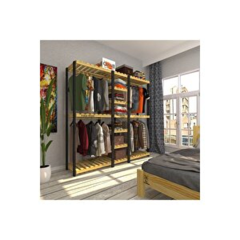 Fokai Wood Negro Quatro Grande Açık Ahşap Elbise Askısı Raf Sistemi Gardırop Gardrop & Dolap Fiyatı