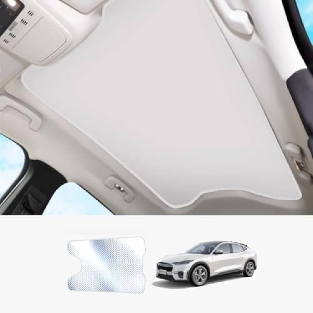 Foldable Roof Sunshade Compatible for Ford Mustang Mach-E 2021–Present Accessories Upgraded Heat Reflective Car Interior Window Sunroof Sun Shade (Beige)