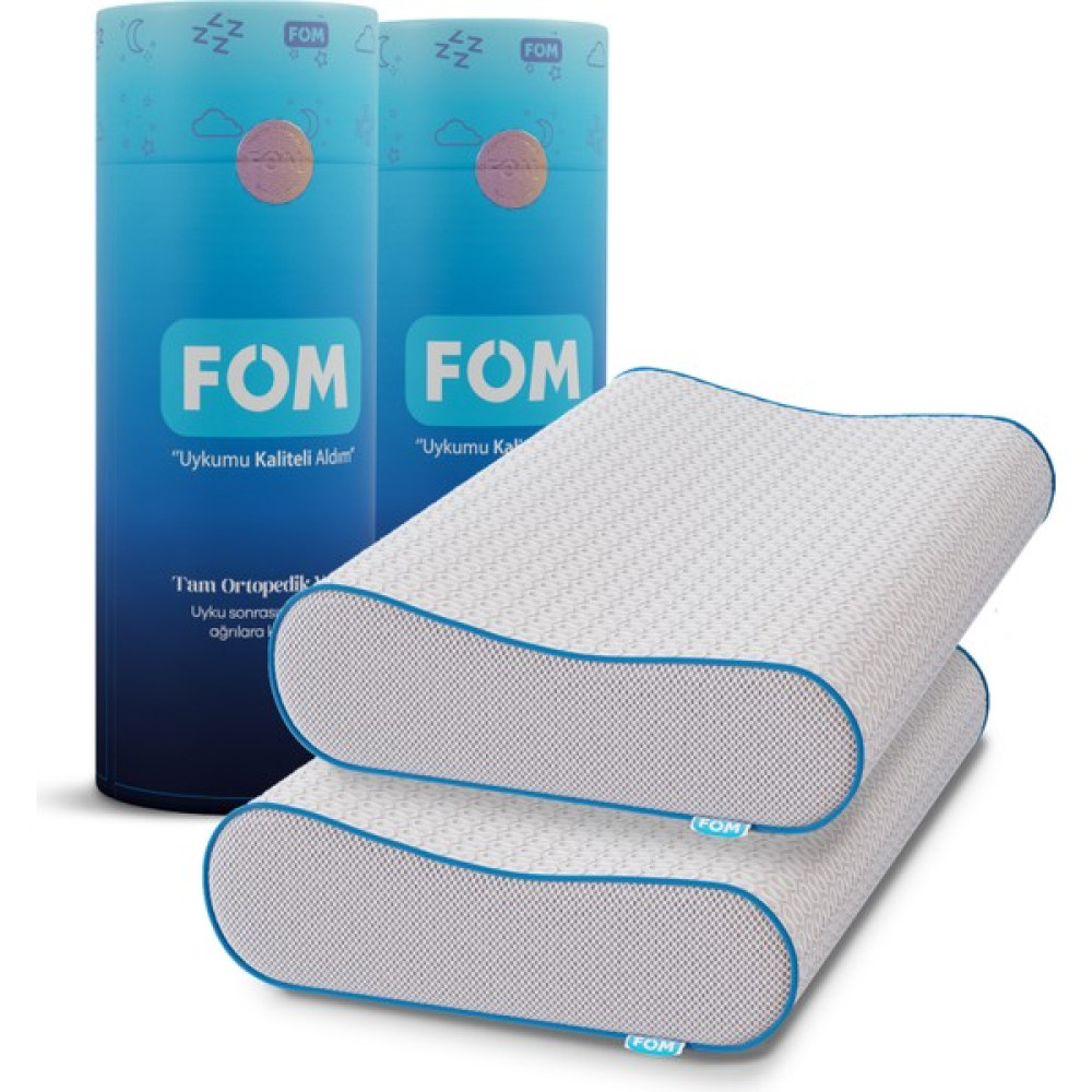 FOM 2'li Flex Tam Ortopedik Visco Boyun Destekli Uyku Yastık Seti 60 x 40 x 14/11 - 60 x 40 cm - Beyaz Yastık Fiyatı