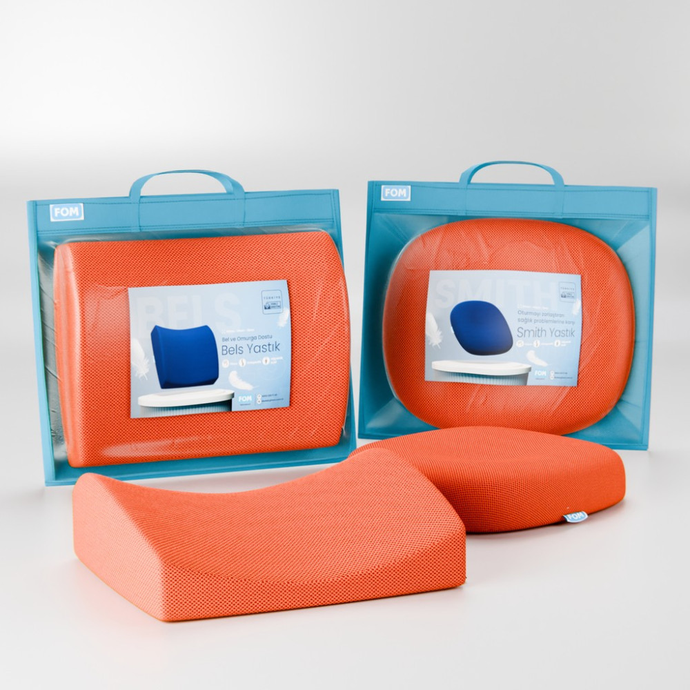 FOM Smith Ve Bels Visco Anatomik Oturma Simidi Ve Bel Destek Yastık Ofis Seti, Ortopedik, Turuncu - 44 x 43 x 8 cm Yastık Fiyatı
