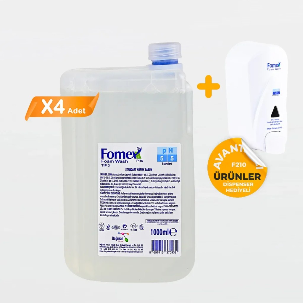 Fomex F116 Köpük Sabun 1000 ml Standart 4 Adet + 1 Adet Dispenser Diğer Fiyatı