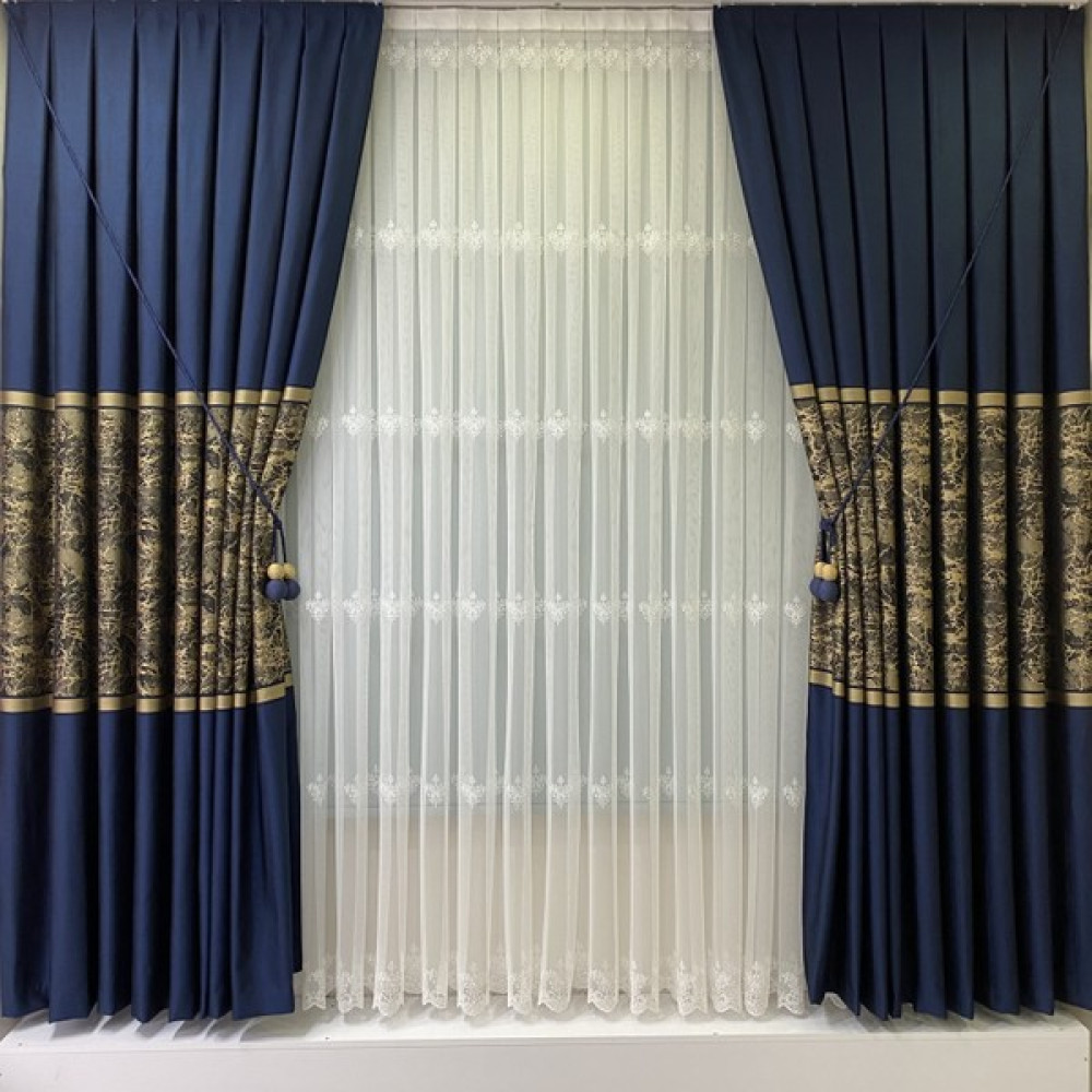 Fon Dünyası Pano Fon Perde Lacivert Gold (Tek Kanat) - 80 x 250 cm - Lacivert - Gold Fon Perde Fiyatı
