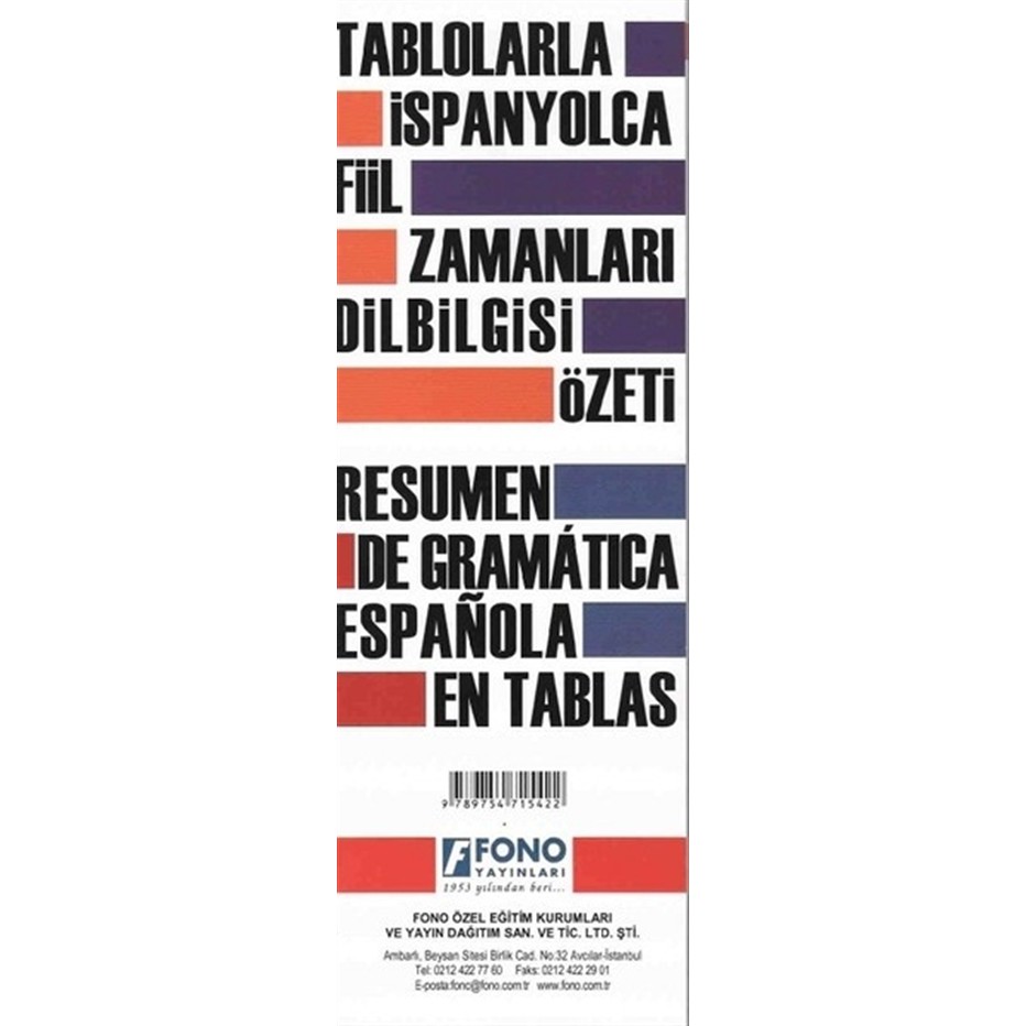 Fono Yayınları Tablolarla İspanyolca Fiil Zamanları Dil Bilgisi Özeti Kanvas Tablo Fiyatı