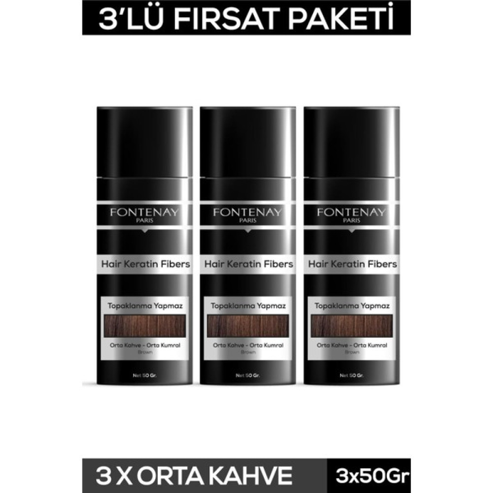 Fontenay Saç Dolgunlaştırıcı Keratin Fibers Orta Kahve Topik Saç Tozu 50gr X3 - 1 Saç Boyası Fiyatı