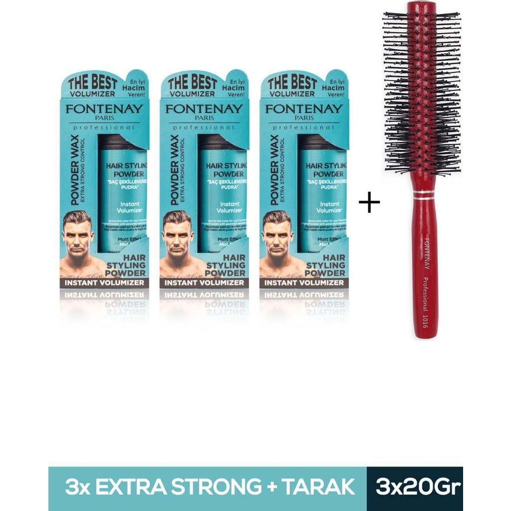 Fontenay Saç Şekillendirici Pudra Toz Wax Mat Effect Mavı 20gr X3 + 1016 Tarak'ı 4'Lü Set Saç Şekillendirici Krem Fiyatı