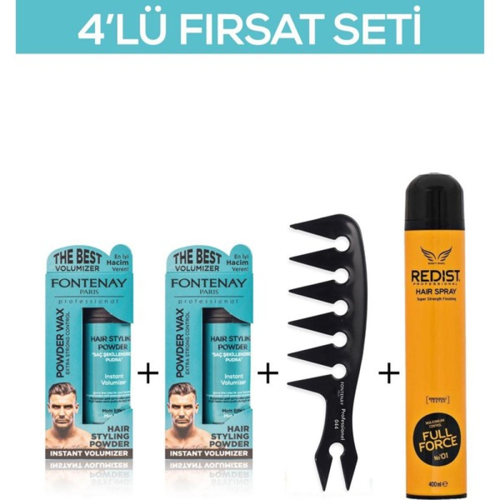 Fontenay Saç Şekillendirici Pudra Toz Wax Mat Effect X2 + Şekil Tarak'ı +Saç Spreyi 2 400ML 4'lü Set Saç Şekillendirici Krem Fiyatı