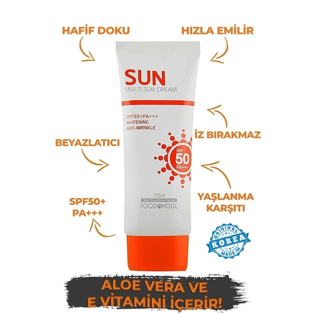 FOODAHOLIC Multi Sun 70ml Adenozin Içeren Yapışkan His Bırakmayan Leke Karşıtı Spf50 Pa+++ Uva/uvb Güneş Kremi Güneş Kremleri ve Losyonları Fiyatı