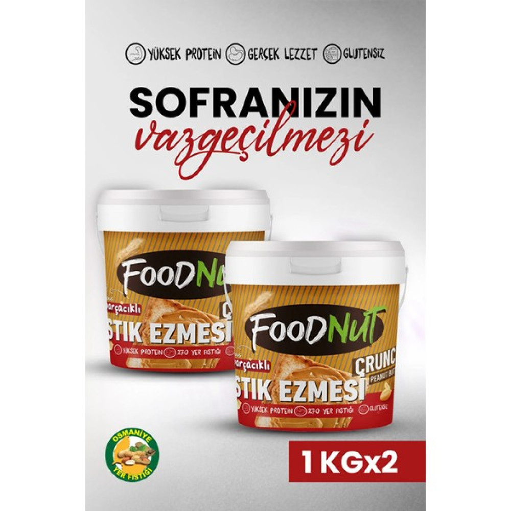 FoodNut Parçacıklı Fıstık Ezmesi - Doğal Şekerli 2 Li Parçacıklı Yer Fıstığı Ezmesi 2 kg Diğer Fiyatı