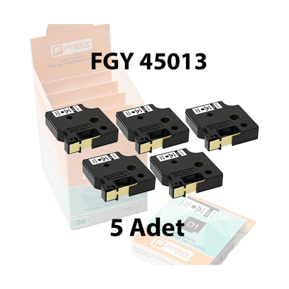 Foogy Dymo D1 Muadili Etiket Plastik Beyaz - 12 mm x 7 mt - 45013 - Eko Paket 5'li Etiket Fiyatı