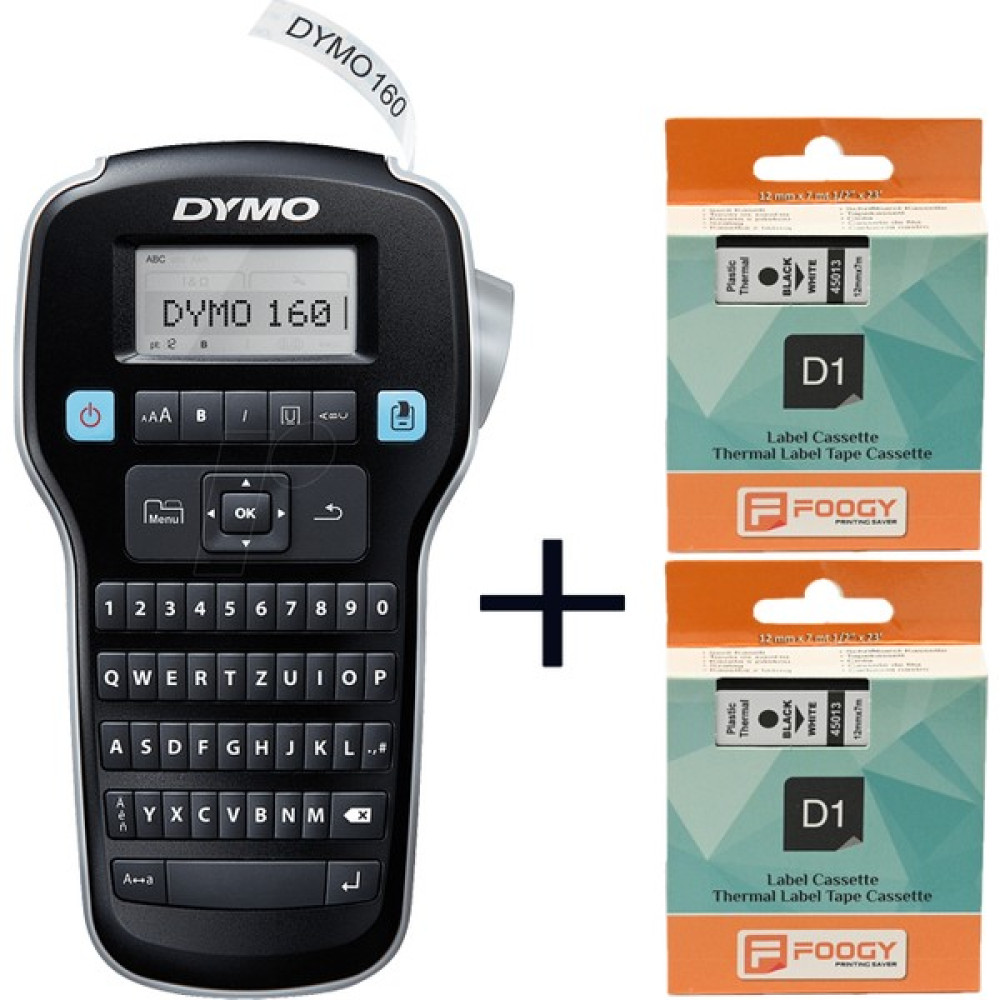 Foogy Dymo Lm 160 Etiket Yazıcı ve 2 Adet Foogy D1 Şerit Etiket Plastik Beyaz Thermal 12 mm 7 mt - Siyah - Beyaz Sarf Tüketim Malzemeleri Fiyatı