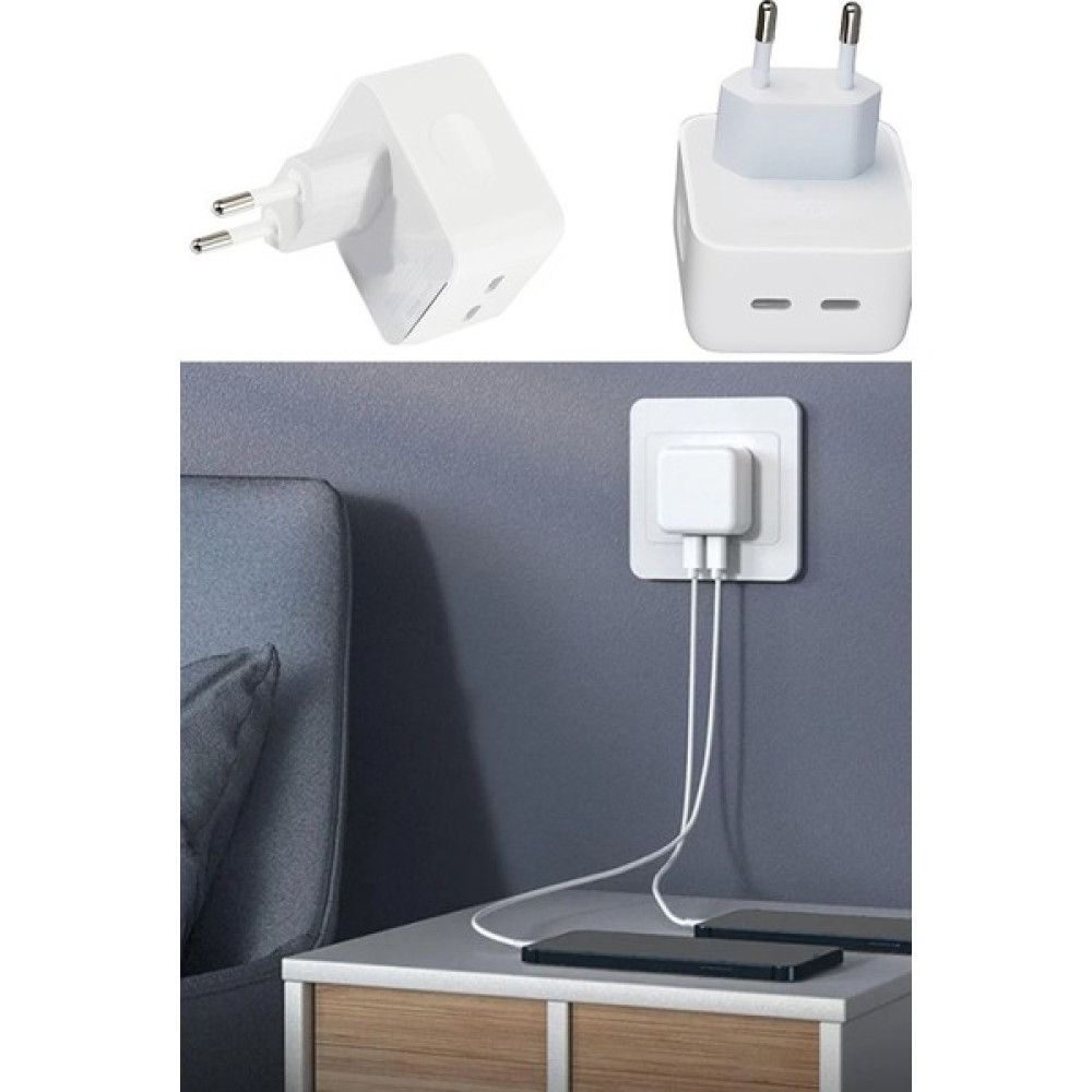 Foon 35 Watt Hızlı Şarj Adaptörü Type-C Girişlidir. Çift Girişlidir Kablo Yoktur. Sadece Adaptördür. - Beyaz Cep Telefonu Şarj Cihazı Fiyatı