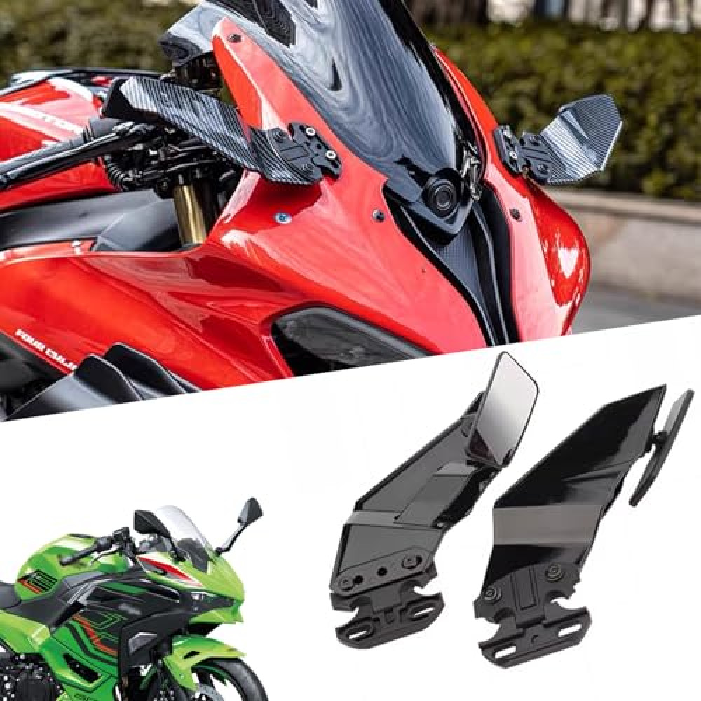 for ninja500 NINJA500 Ninja 500 2024 2025 Wind Wing Rearview Mirror Motorcycle Mirror Motorcycle Wing Mirror Wind Wing Reflector Hidden Mirror (Black)