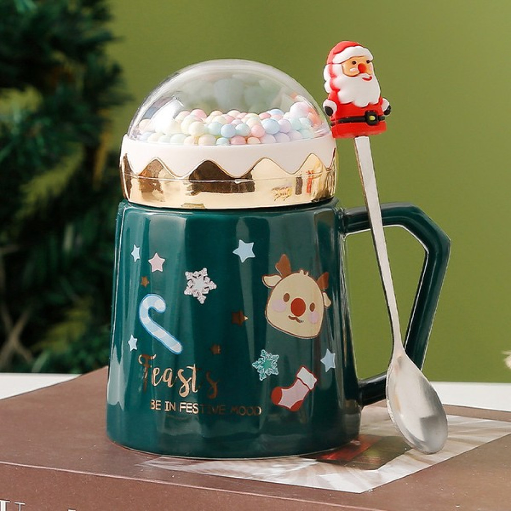 For Quality Noel Fincan Kupa Seramik Bardak Içme Kapaklı Bardak Ofis Hediye Kahve Çay Bardağı Süt Kupası Özel Logo (Yurt Dışından) - 1 Adet - Sap Yeşili - 420 ml Oto Boyaları Fiyatı
