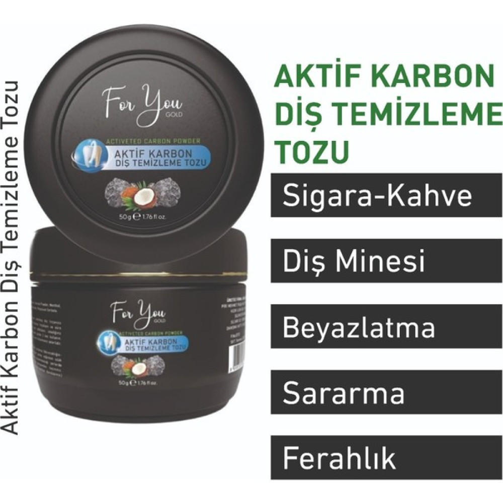 For You Gold Aktif Karbon Diş Temizleme Tozu 50 gr Extra Beyazlatıcı Diş Tozu + NANE(2ADET) Diş Beyazlatıcılar Fiyatı