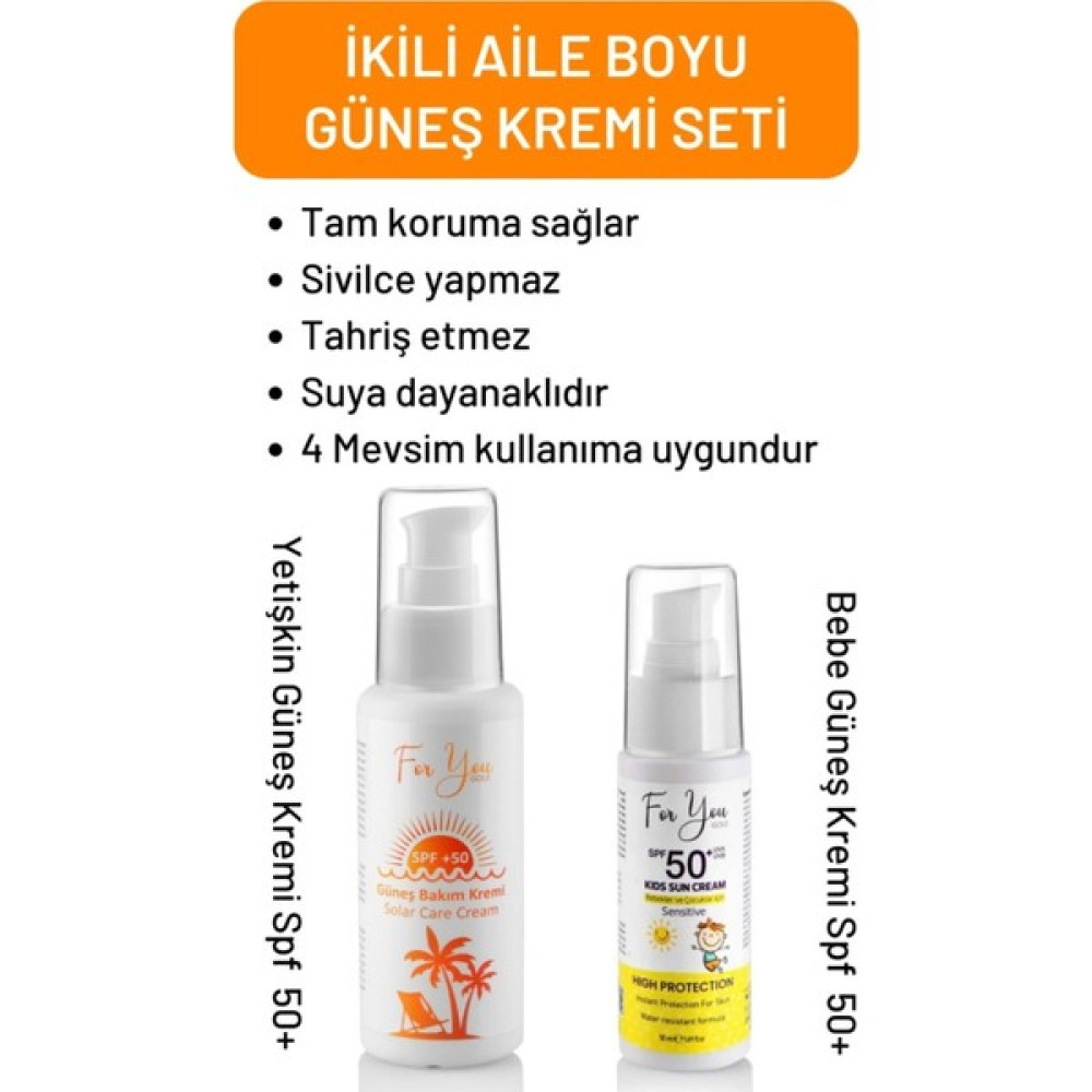 For You Gold Güneş Aile Set |orijinal Boy Yetişkin ve Çocuk Güneş Kremi Koruyucu Bakım Seti +50 Spf Güneş Kremleri ve Losyonları Fiyatı
