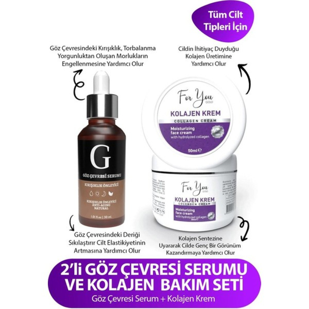 For You Gold Kolegen Krem & Göz Çevresi Serumu (Kırışık Önleyici Bakım Serumu (Canlandırıcı) Anti-Aging / Yaşlanma Karşıtı Fiyatı