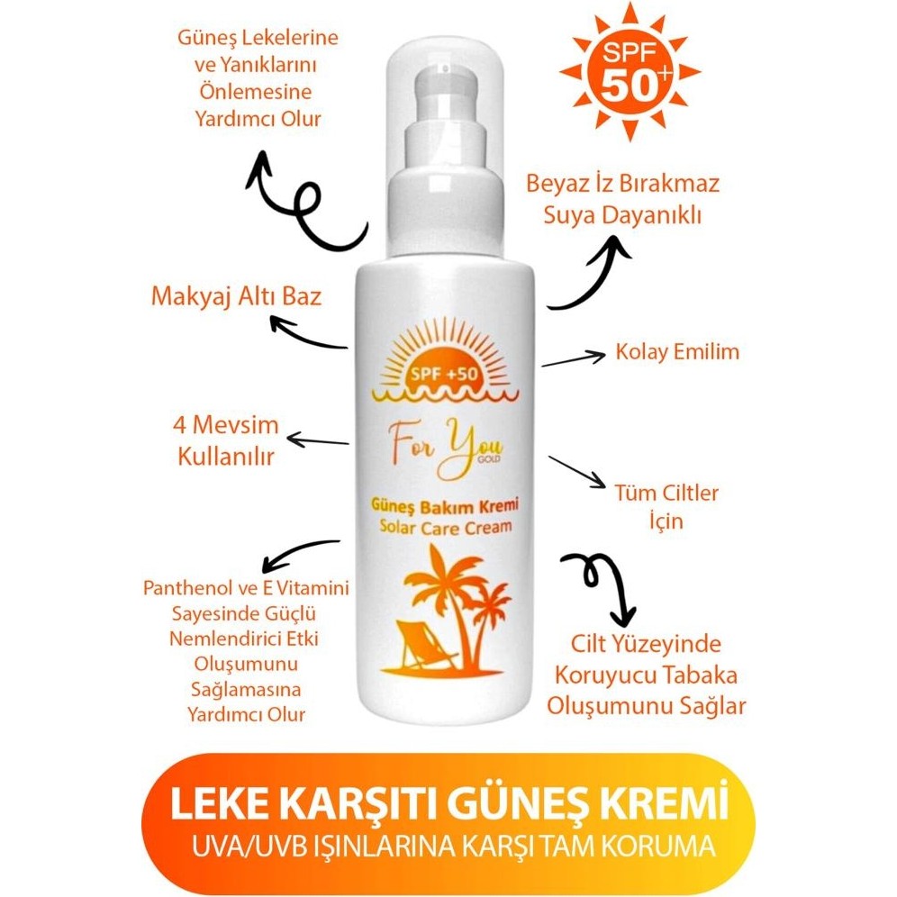For You Gold SPF50+ leke karşıtı, cilt tonu eşitleyici ve güneş koruyucu yüz kremi 100 ml Güneş Kremleri ve Losyonları Fiyatı