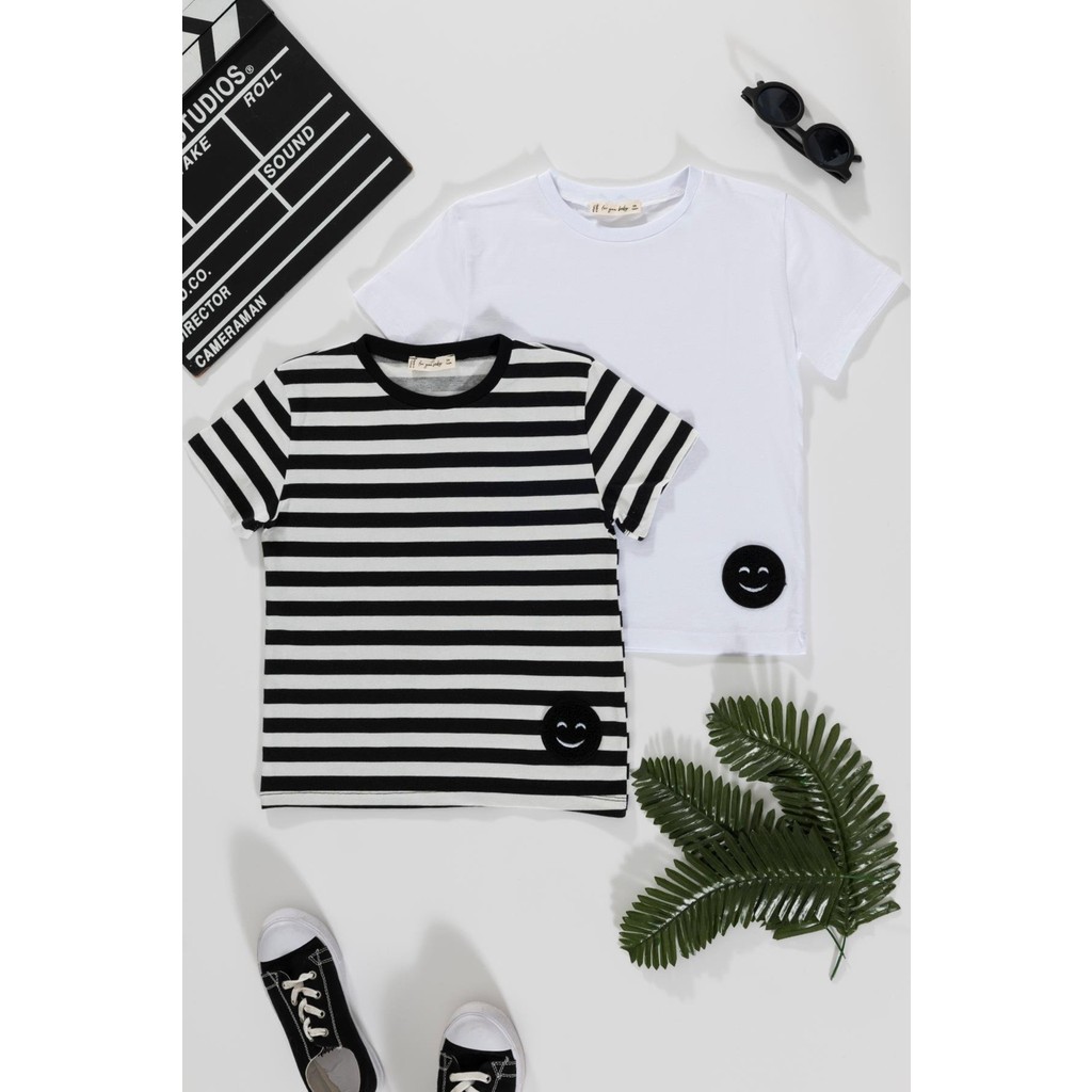 For You Kids 2'li Emoji Cizgili Siyah Beyaz T-Shirt Giyim & İç Giyim Fiyatı