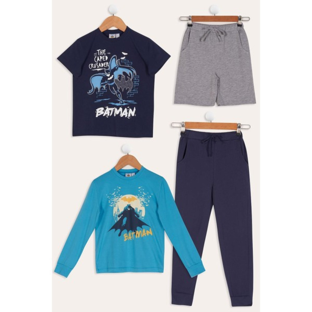 For You Kids 4'lü Batman Baskılı Lacivert Tshirt Şort Pantolon Takım Erkek Çocuk Giyim Takımı Fiyatı