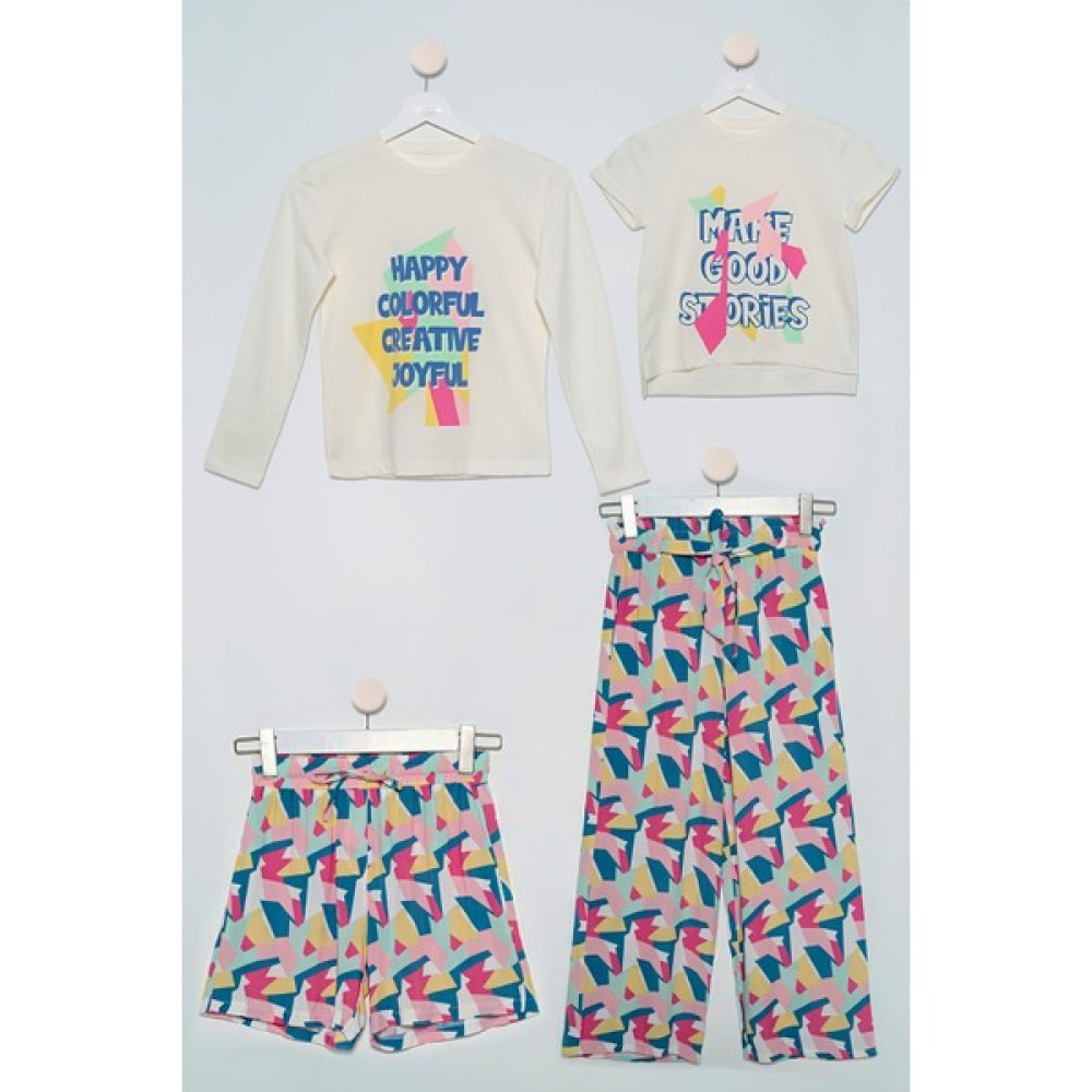 For You Kids 4'lü Tshirt Bluz Pantolon Şort Sarı Takım S27737 Kız Çocuk Giyim Takımı Fiyatı