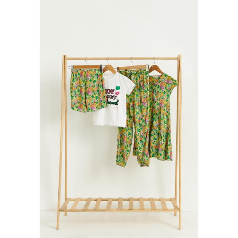 For You Kids 4'lü Tshirt Elbise Pantolon Şort Yeşil Takım Kız Çocuk Giyim Takımı Fiyatı