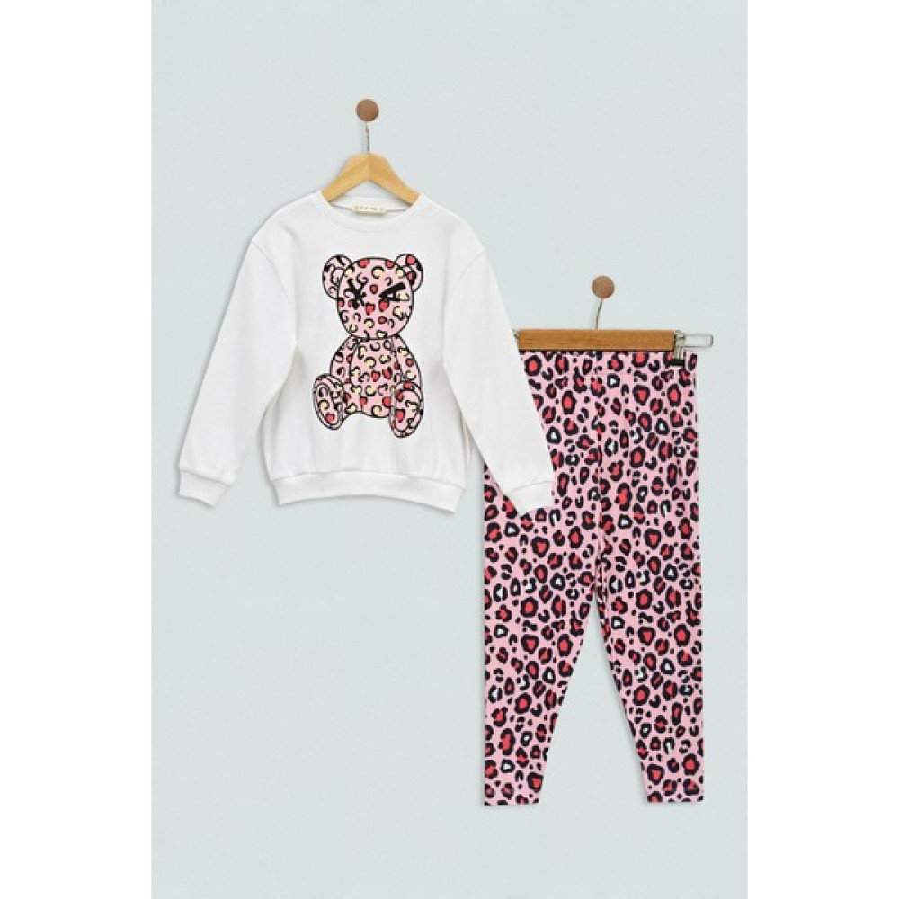 For You Kids Leopar Baskılı Pembe Alt Üst Takım S27635 Kız Çocuk Giyim Takımı Fiyatı