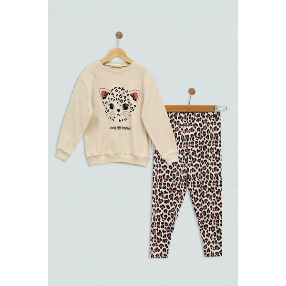 For You Kids Leopar Kedi Baskılı Taş Alt Üst Takım Kız Çocuk Giyim Takımı Fiyatı