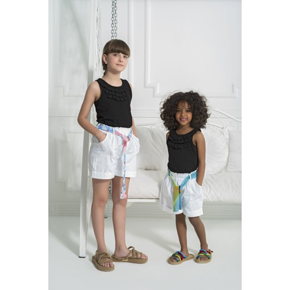 For You Kids Organik Kemerli Cepli Duble Paça Beyaz Şort S26966 Kız Çocuk Capri / Kapri Fiyatı