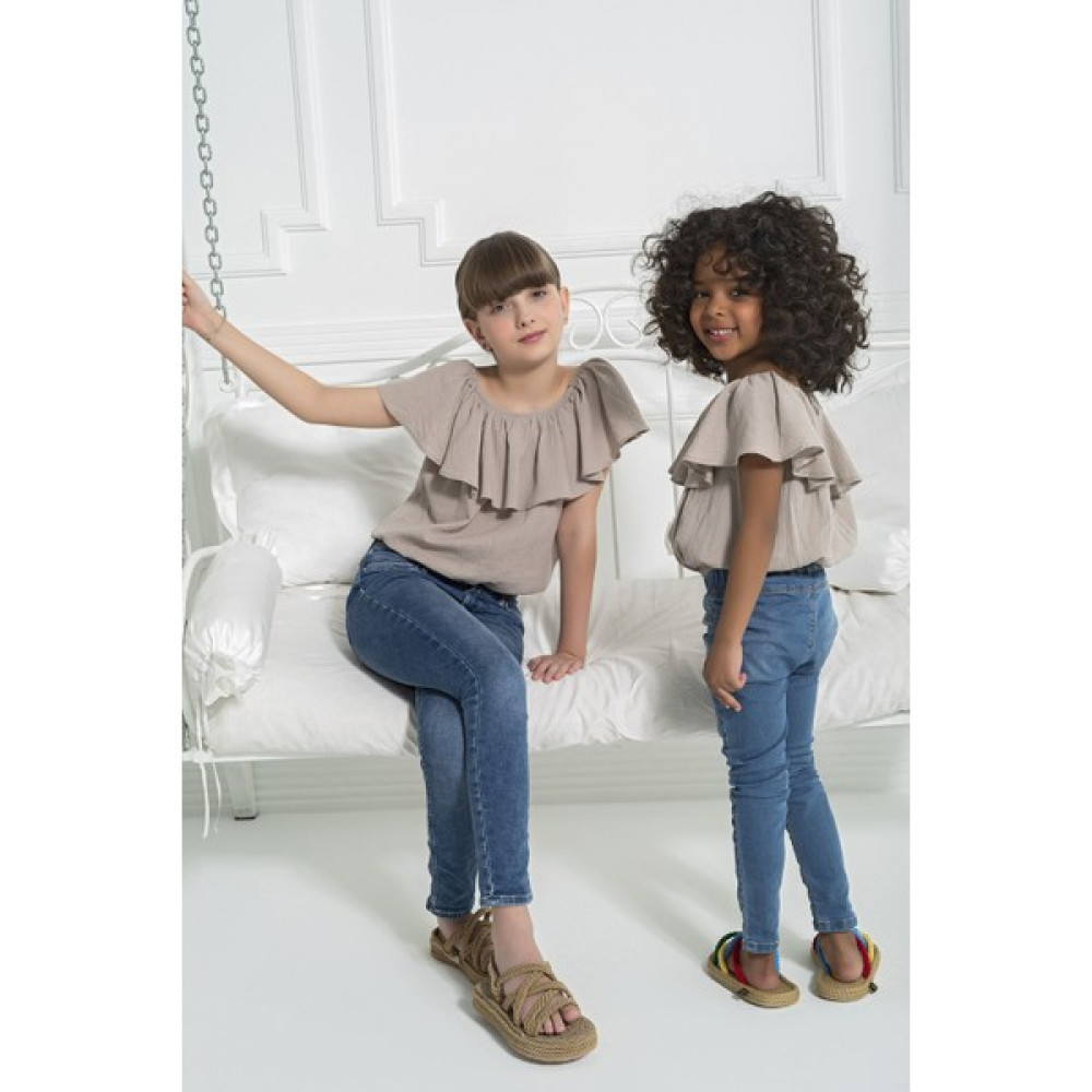 For You Kids Organik Yaka Volanlı Lastikli Taş Bluz S26923 Kız Çocuk Bluz Fiyatı