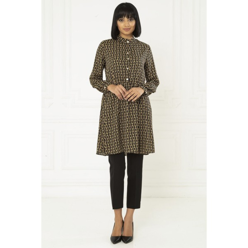 For You Moda Zincir Desenli Bel Büzgülü Siyah Tunik S21104 Tunik Fiyatı