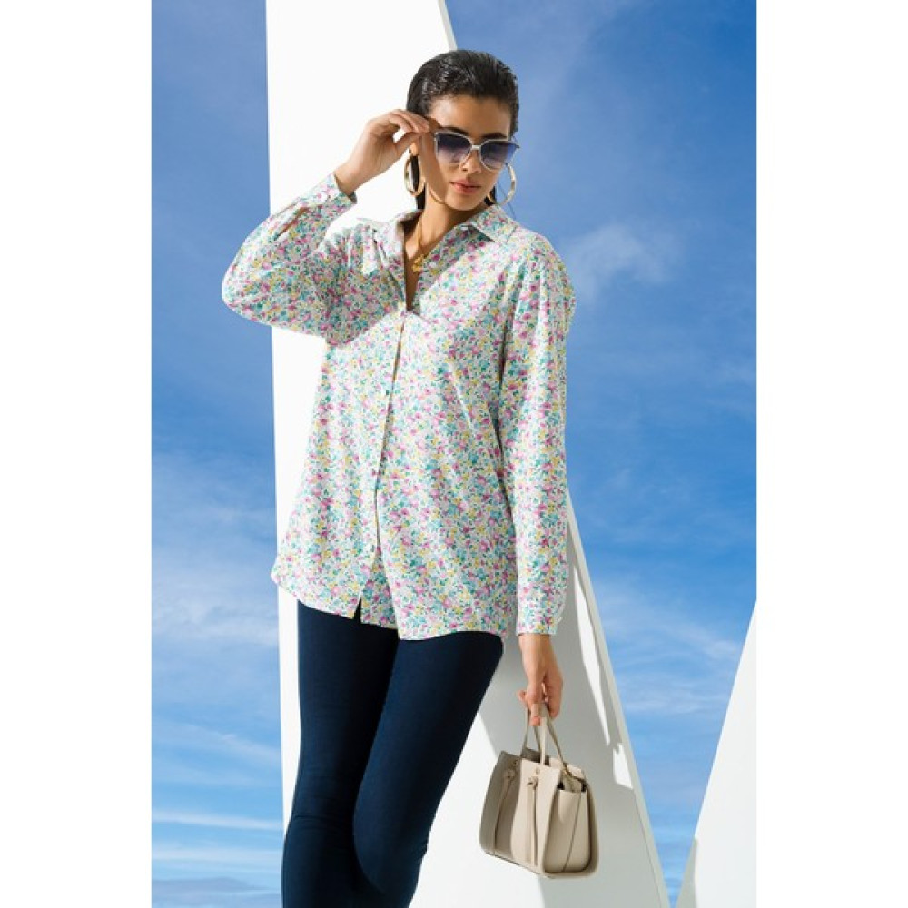 For You woman Çiçek Desen Pembe Mavi Viskon Gömlek S27097 Kadın Gömlek Fiyatı