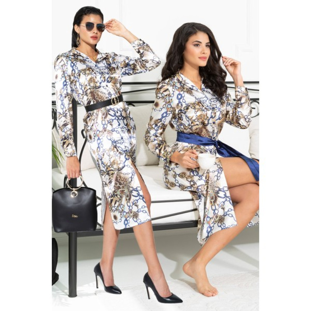 For You woman Saten Zincir Desenli Elbise S27078 Elbise Fiyatı