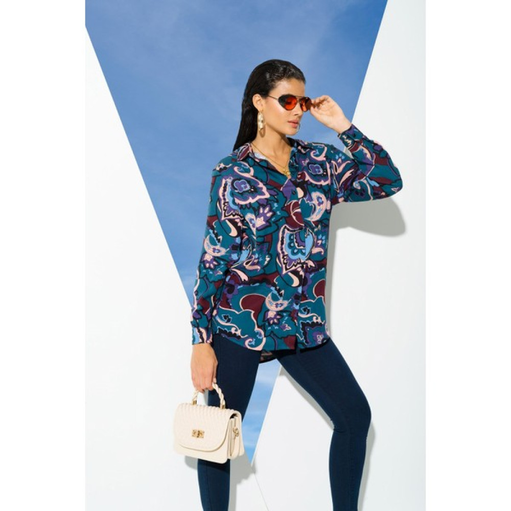 For You woman Yeşil Etnik Desen Viskon Gömlek S27094 Kadın Gömlek Fiyatı
