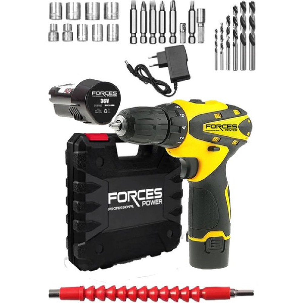Forces Power Germany Blue-Line 36 V 5 Ah Sjs Çift Metal Şanzuman Çift Akülü Şarjlı Vidalama Matkap + 27 Parça Set Elektrikli El Aletleri Fiyatı