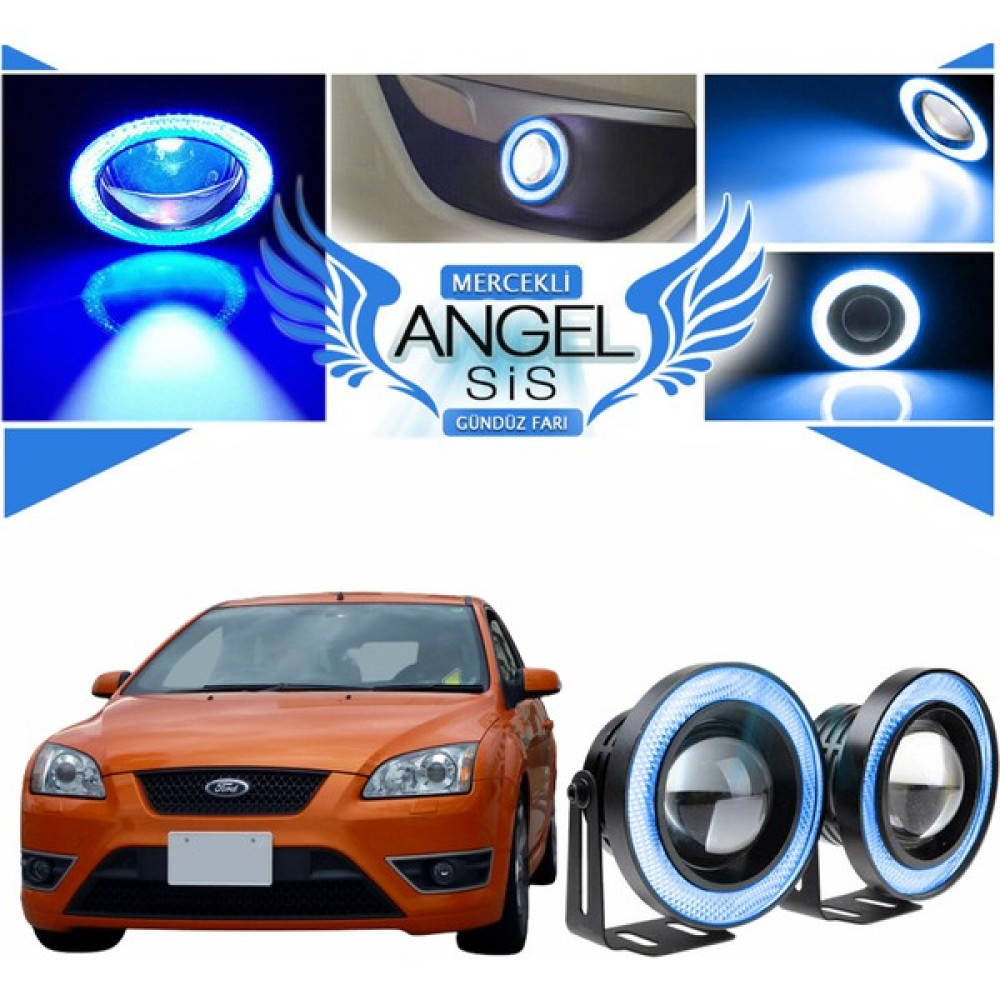 Ford Focus 2 Uyumlu, Universal Mercekli LED Angel Sis Farı, 76MM Buz Mavi Renk Oto Boyaları Fiyatı