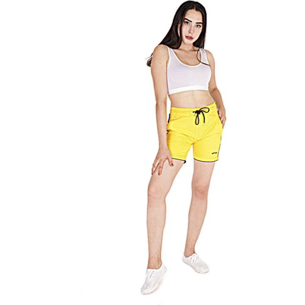 Fore Sport Kadın Sarı Şeritli Fileto Cep Ayrıntılı Parlak Şort Bayan Şort Fiyatı