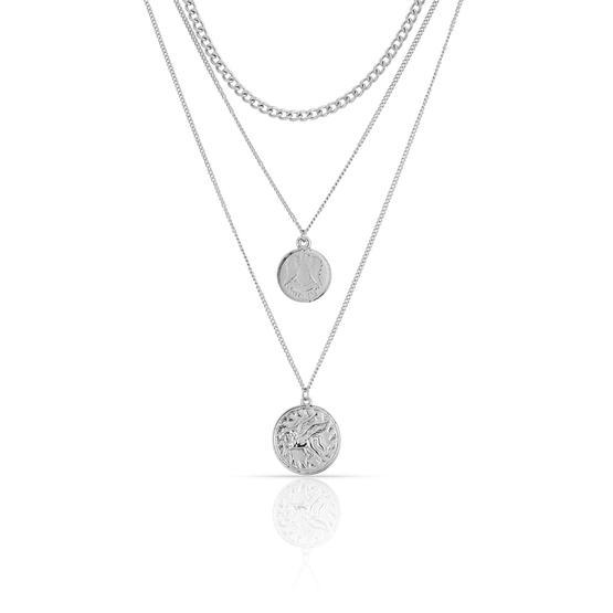 Forentina Gri 3 Zincirli Madalyon Kolye PS0974