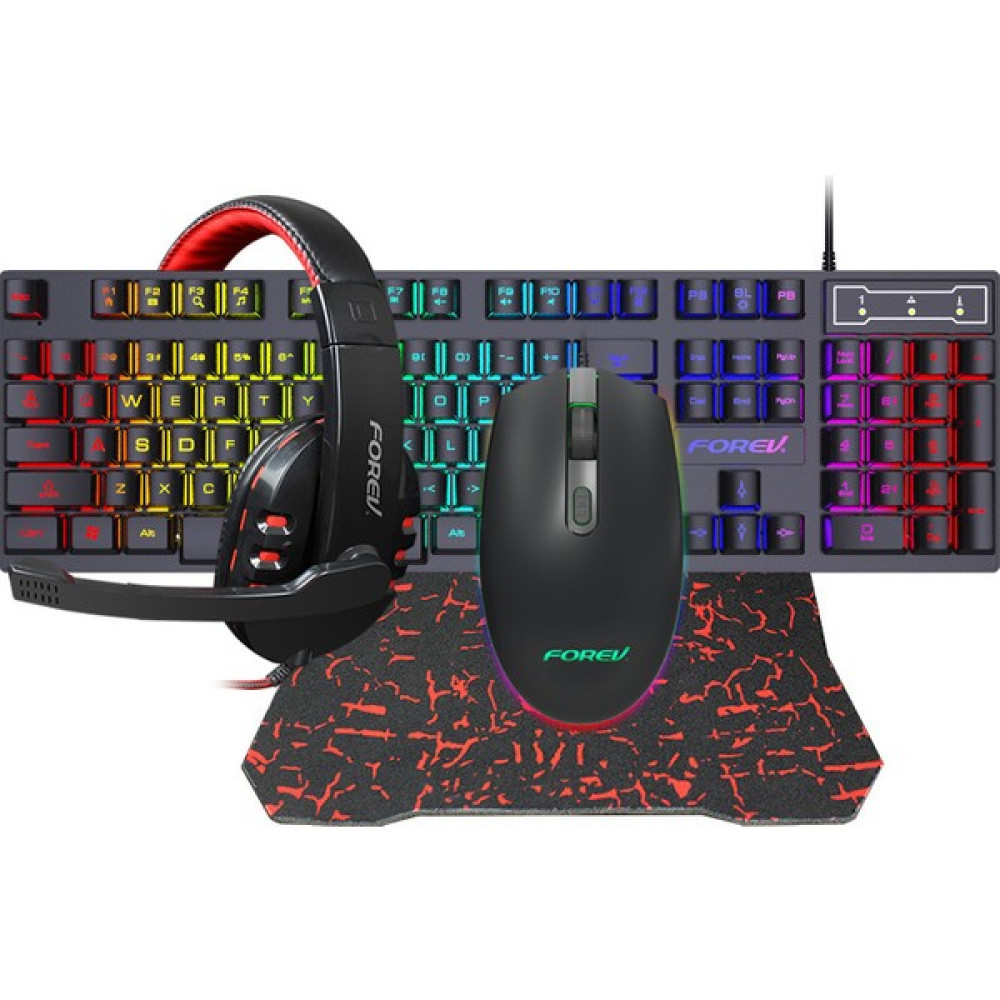 Forev Mekanik Klavye, Fare, Kulaklık, Mouse Ped Rgb Dört Parçalı Set (Yurt Dışından) - Siyah Klavye - Mouse Fiyatı