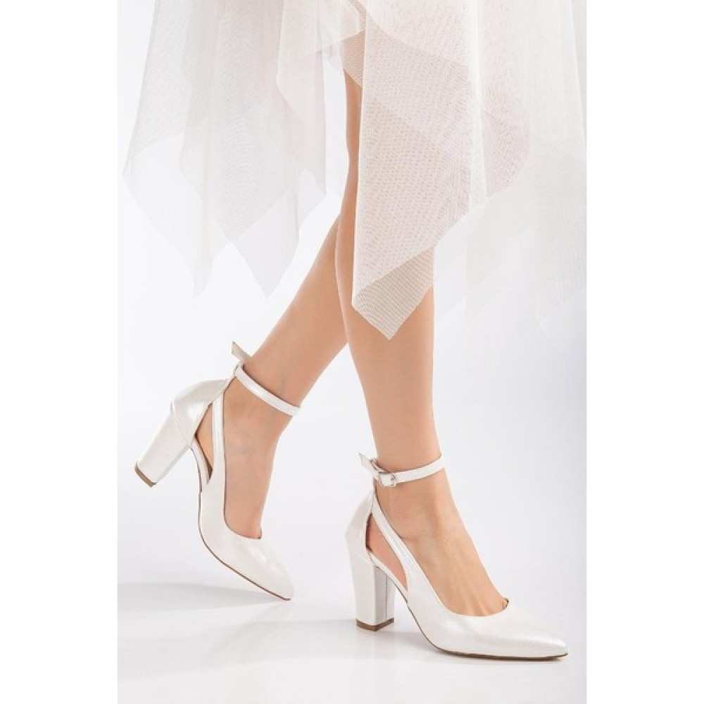Forever and Always Shoes Beyaz Sedef Kalın Topuklu Stiletto-Colette Topuklu Ayakkabı Fiyatı