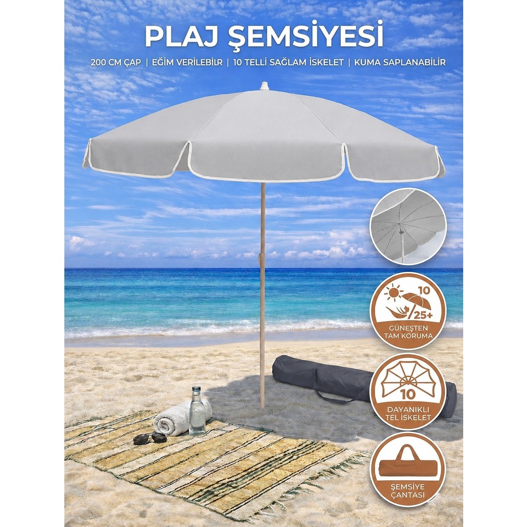 Form Outdoor Plaj Şemsiyesi 200 cm Çapında 360 Derece Dönebilir, Taşıma Çantası ile - Gri Diğer Fiyatı