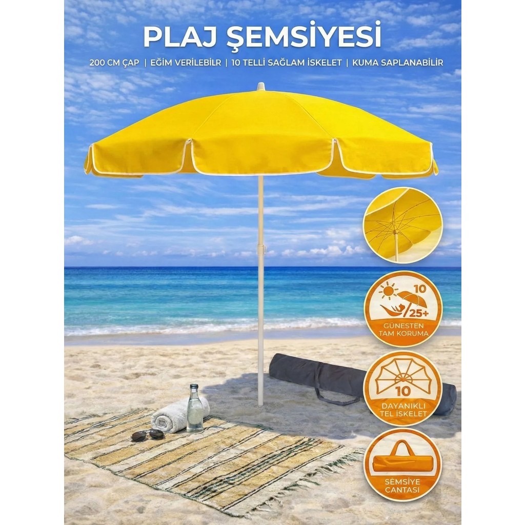 Form Outdoor Plaj Şemsiyesi 200 cm Çapında 360 Derece Dönebilir, Taşıma Çantası ile - Sarı Diğer Fiyatı