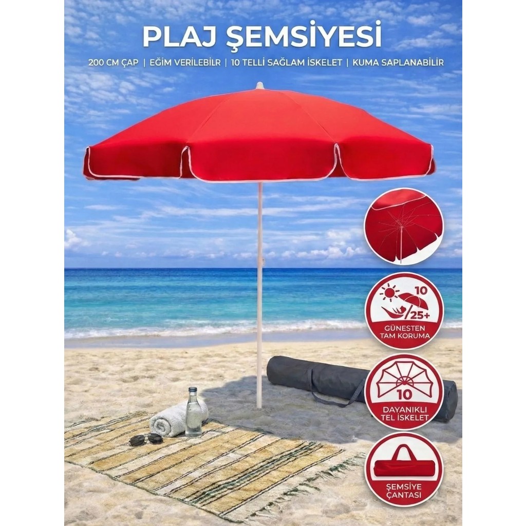Form Outdoor Plaj Şemsiyesi 200 cm Çapında 360 Derece Dönebilir, Taşıma Çantası - Kırmızı Diğer Fiyatı