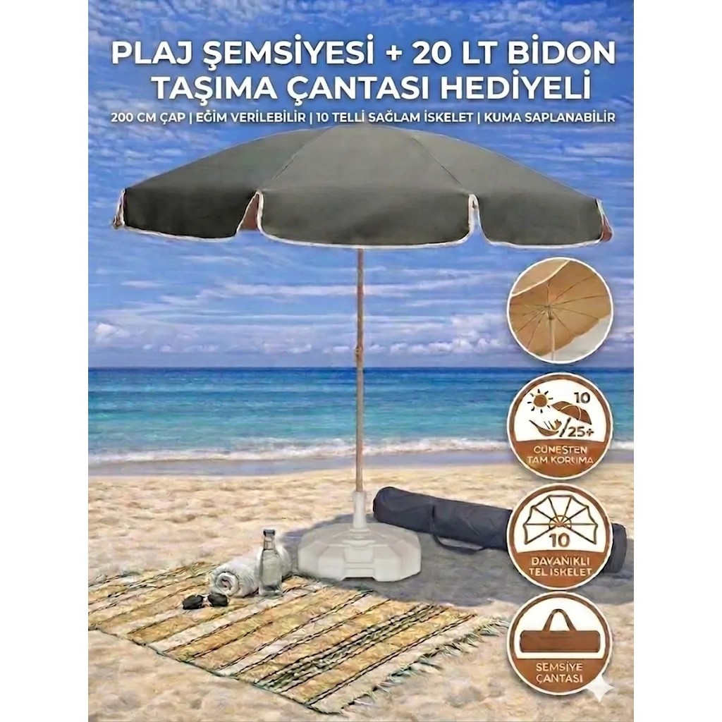 Form Outdoor Plaj Şemsiyesi 20LT. Bidonlu + Taşıma Çantası Hediyeli - Antrasit Diğer Fiyatı