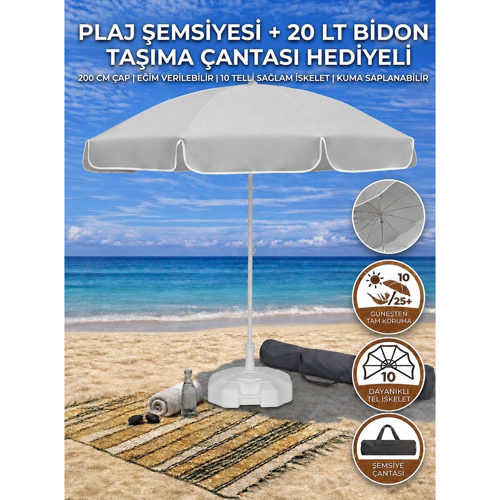 Form Outdoor Plaj Şemsiyesi 20LT. Bidonlu + Taşıma Çantası Hediyeli - Gri Diğer Fiyatı