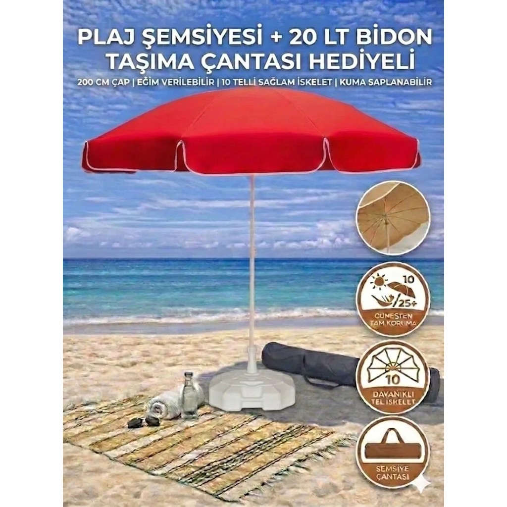 Form Outdoor Plaj Şemsiyesi 20LT. Bidonlu + Taşıma Çantası Hediyeli - Kırmızı Diğer Fiyatı