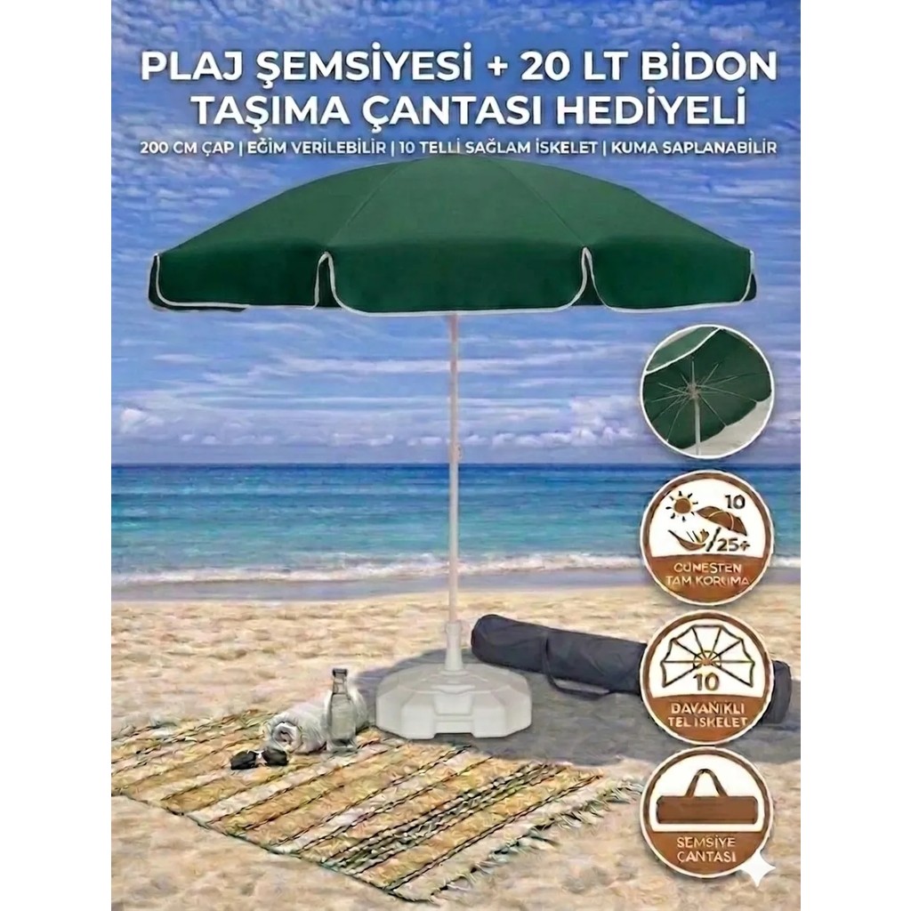 Form Outdoor Plaj Şemsiyesi 20LT. Bidonlu + Taşıma Çantası Hediyeli - Koyu Yeşil Diğer Fiyatı