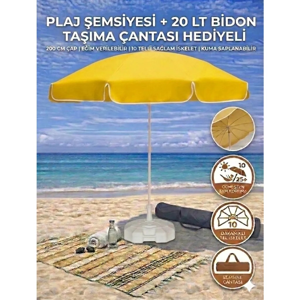 Form Outdoor Plaj Şemsiyesi 20LT. Bidonlu + Taşıma Çantası Hediyeli - Sarı Diğer Fiyatı