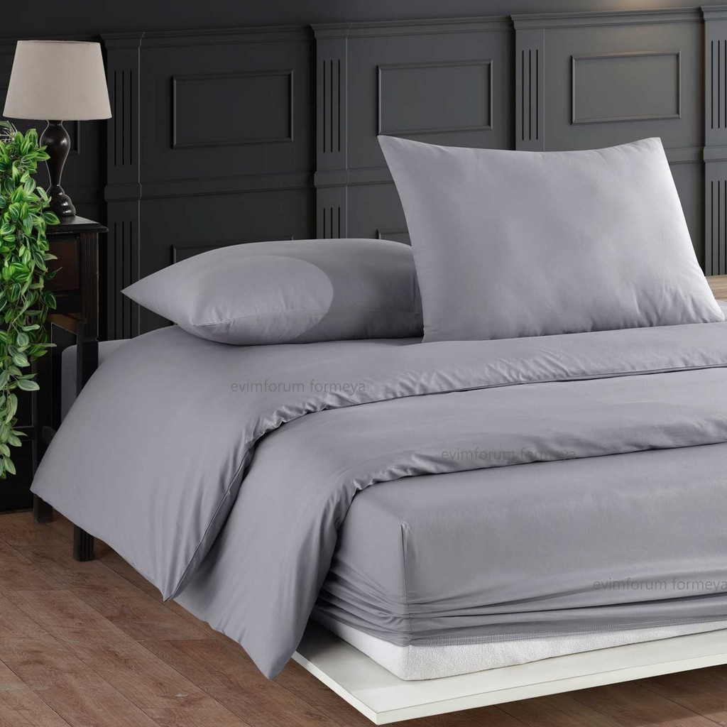 Formeya Çift Kişilik %100 Pamuk Lastikli Çarşaflı Nevresim Takımı 4 Renk - 160 x 200 cm - Gri Nevresim Takımı Fiyatı