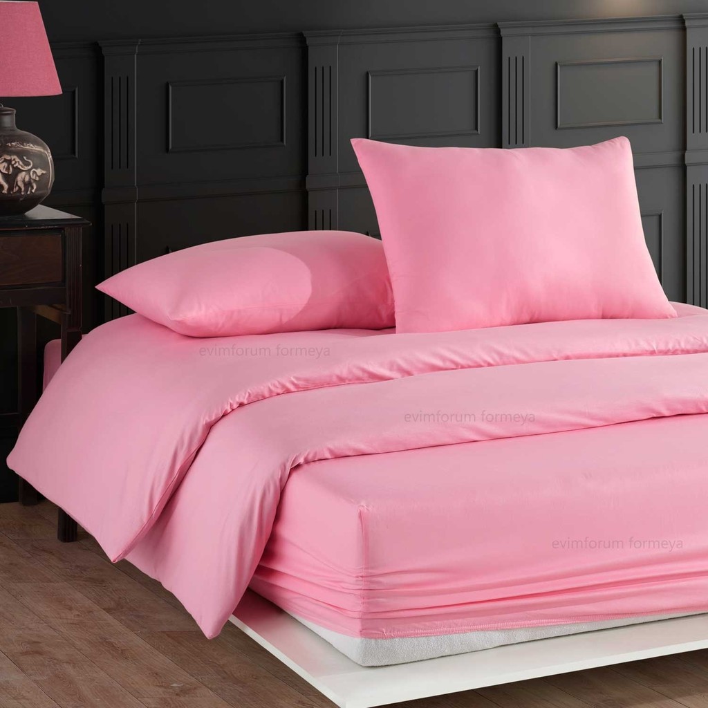 Formeya Çift Kişilik %100 Pamuk Lastikli Çarşaflı Nevresim Takımı 4 Renk - 160 x 200 cm - Pembe Nevresim Takımı Fiyatı